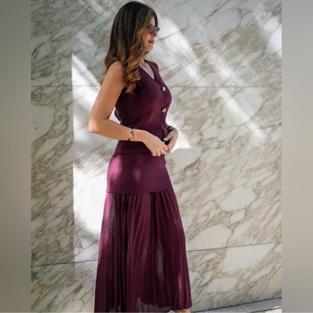 NWT Zara Mixed Pleated Knit MIDI Skirt Size S